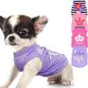 Generic 4 Pieces Summer Dog Clothes for Small Girls - Soft Puppy Shirts, Cute Chihuahua Teacup Outfits, Breathable Pet Clothing (Small, Pink, Purple)