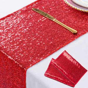 ShinyBeauty Wedding Decor Sequin Table Runner,2pcs Red-12x72-Inch Party Runner, Table Runner for Party Red Christmas Table Runner Dining Red Runner for Tables Sequin Linen Table Runner Thanksgiving