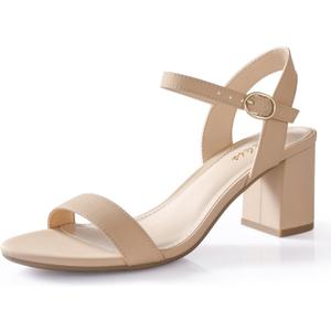Ankis Nude Black Heels, 2.5'' Block Chunky White Clear Silver Heel Dressy Open Toe Heels For Women Ankle Strap Low Short Thick Strappy Dress Comfortable Sandal Casual Party Wedding Event Summer Shoes (Size 10, Beige)