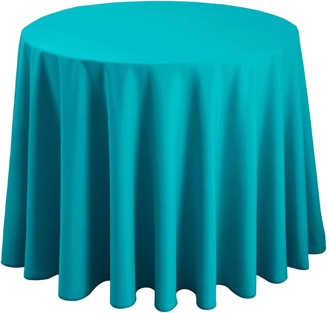 Hiasan Round Tablecloth 120 Inch - Waterproof Stain Resistant Spillproof Polyester Fabric Table Cloth for Dining Room Kitchen Party, Turquoise