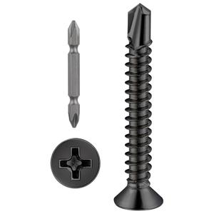 Wensilon250pcs#81-1/4for Sheet Metal Self-Tapping Screws 410 Black Stainless Steel Flat Head High-Strength Quick self-Drilling Screws
