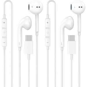 2 Pack USB C Headphones for iPhone 17 16 15, Wired Headphones USB C with with Microphone & Remote Control Noise Cancelling for iPhone 17 16 15 Pro Max, iPad Pro, Galaxy S25 S24 S23 Ultra, Pixel 9 8 7