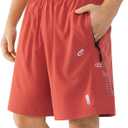 Cosmolle Men's 7" Quick-Dry Hiking Shorts UPF50+ Reflective, Lightweight 3 Zipper Pockets Stretch for Running Gym Outdoor (Red, M)