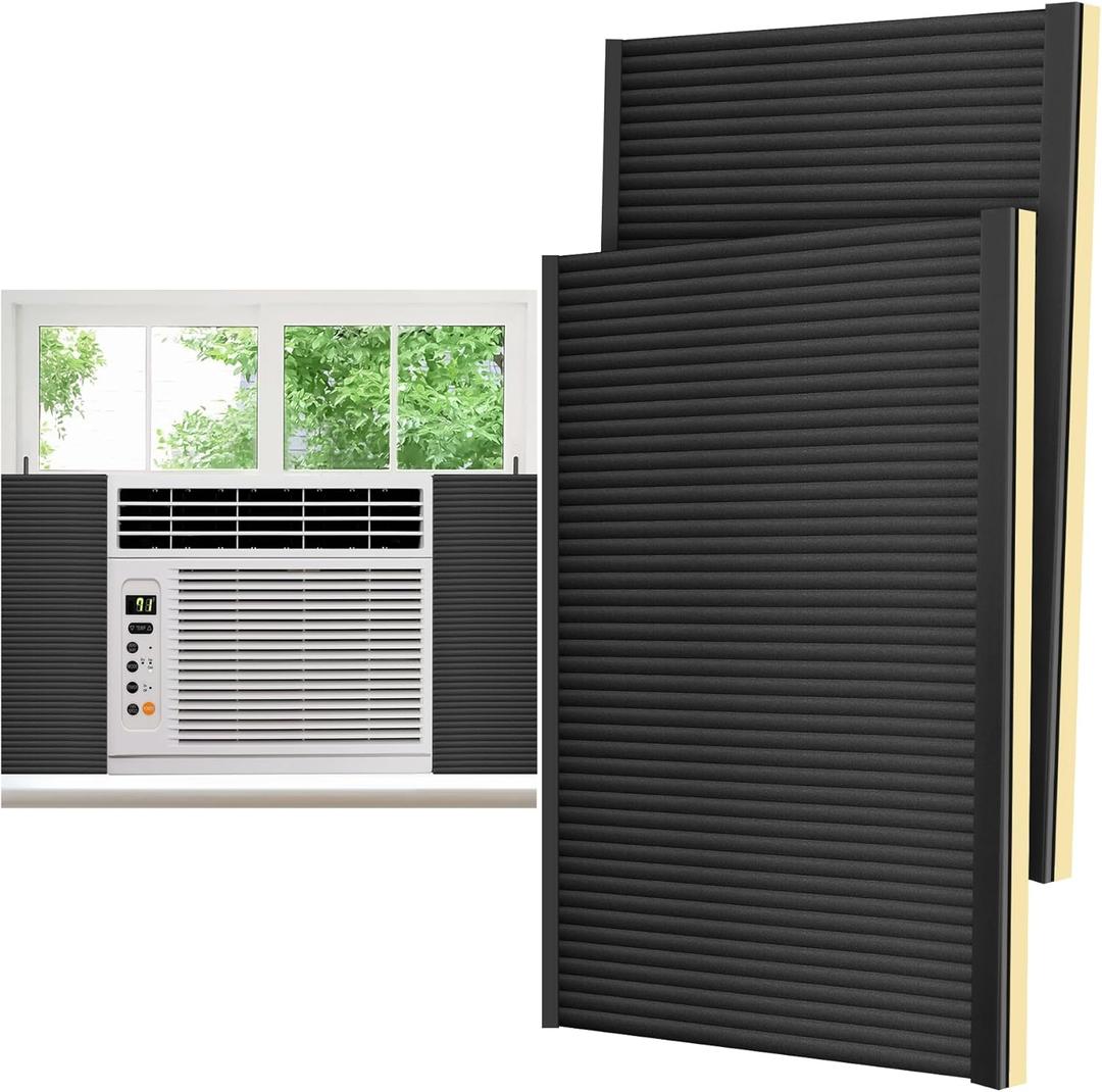 Window Air Conditioner Foam Insulation Side Panels, AC Side Panels Insulation Kit with 4 U Shape Frames and 4 Adhesive Tapes Insulates Winter Cold and Summer Heat, 17" H x 11" W x 7/8" T, 2 Pack,Black (Extra Width-17" H x 11" W x 7/8" T)