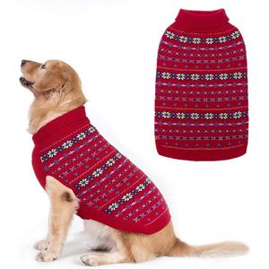 BINGPET Dog Sweater - Christmas Winter Warm Dog Clothes - Turtleneck Sweater for Small Medium Large Dogs - Classic Snowflake Doggy Knitwear Clothes (Red)