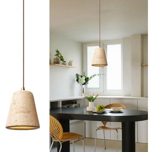 Wabi Sabi Pendant Light Travertine Lampshade Nordic Style Concrete Pendant Light Dining Room Kitchens Island Hanging Lights Stone Lamp Bedside Cement Pendant Light Fixture (Wire Adjustable) (4.3")