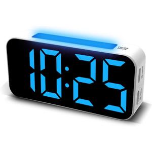Loud Alarm Clocks for Bedrooms Heavy Sleepers, Digital Clock with Night Light, Large Display, Dual Alarm, Snooze, Dimmable Bedside Alarm Clock for Kids Teens Boys Girls (White and Blue)