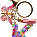 SANLONGXL Cute Initial Letter Keychains for Women Girls Tassel Butterfly Pink Purple Green Keychain for Backpack School Bag Pack of 3