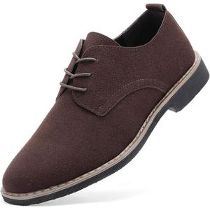 DADAWEN Men's Suede Dress Shoes Casual Lace Up Oxfords Shoes (6, Brown)