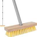 Floor Scrubber Brush with Long Handle for Deck Cleaning, 52'' Stiff Bristle Scrub Broom for Shower, Bathroom, Boat, Concrete, Carpet, Garage (Yellow)