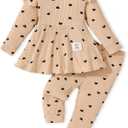 Baby Girls Clothes Toddler Girl Outfits Fall Infant WInter Ribbed Pants Set, 2t-3t Girls (Apricot)