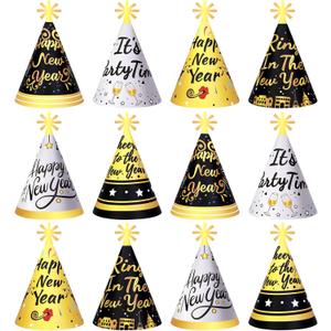 HOWAF New Years Eve Hats, New Years Eve Party Supplies 2026 Decorations Happy New Year Party Cone Hats NYE Favors Top Hat (Black Gold)