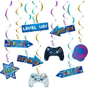 WERNNSAI Video Game Hanging Swirls - 21 PCS Video Game Party Decorations for Kids Boys Gamer Birthday Party Ceiling Window Door Decors Hanging Whirls Streamers for Gaming Night Party Supplies