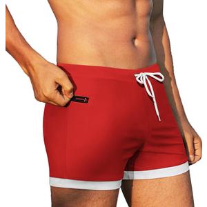 COOFANDY Men's Swim Trunk Quick Dry Swimwear Mesh Lining Bathing Suit Swimsuit Board Beach Sport Short (Medium, Zip Pocket Red)