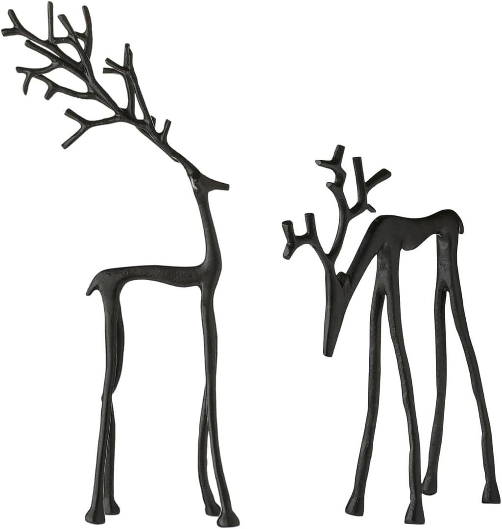 Black Reindeer Christmas Decor, Style Modern Aluminum Alloy Xmas Figurines, Elegant Indoor Holiday Decoration, Table Centerpieces for Mantel Living Room Bedroom Office(A+B)
