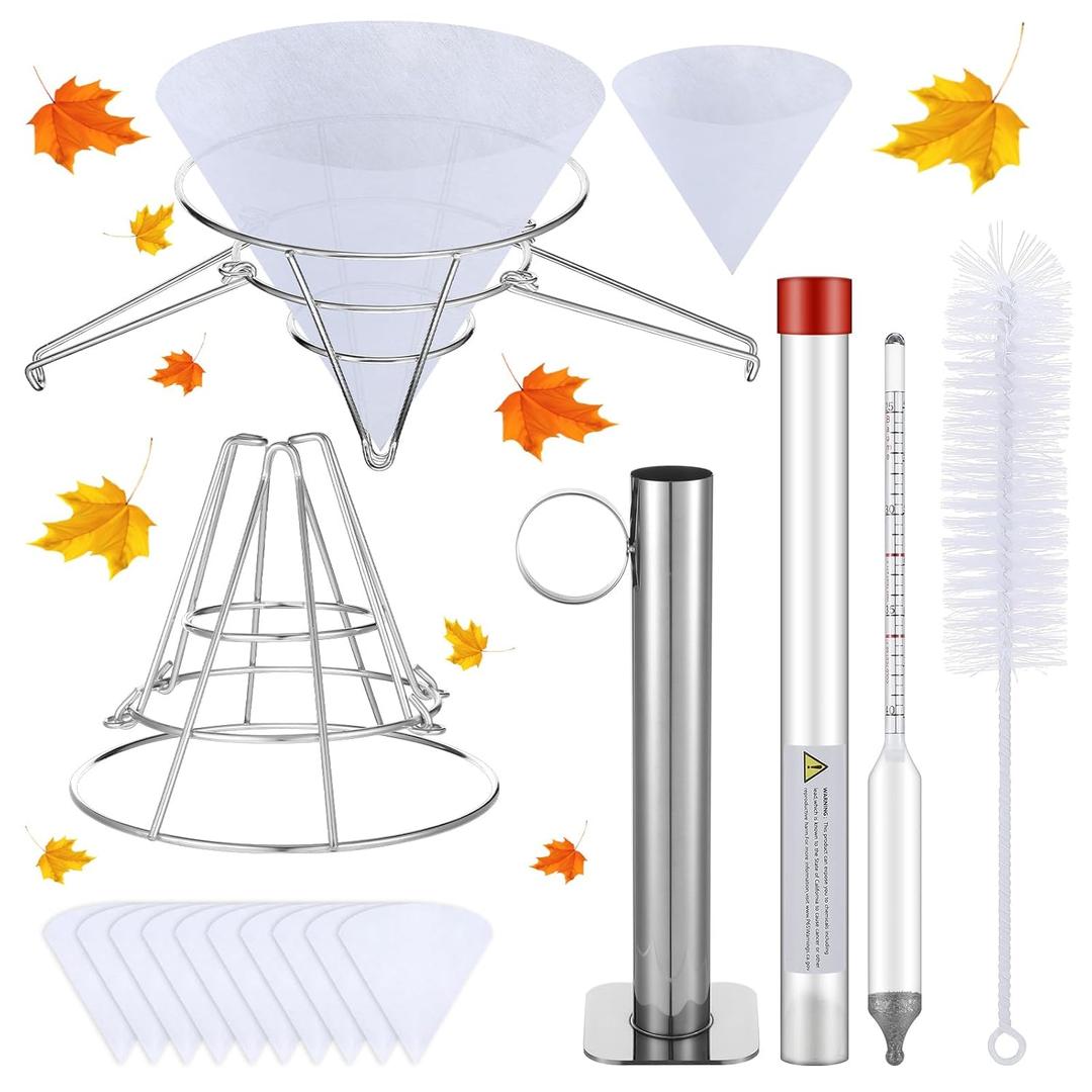 Cinnvoice 14 Pcs Maple Syrup Making Kit with Maple Syrup Hydrometer Kit and Filter Set Include Maple Syrup Hydrometer Test Cup Brush Filter Holder and 10 Pcs Filter Cloths for Maple Syrup Supplies