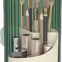 Makeup Brush Holder with Dustproof Cover 360 Rotating Makeup Brush Organizer for Vanity Bathroom, Green
