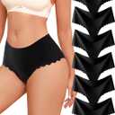 Thongs for Womens High Waisted Seamless Underwear for Women 6 Pack Wave Edge No Show Sexy Panties (Large)