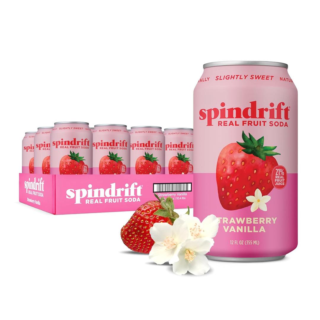 Spindrift Soda "Strawberry Shortcake" Strawberry Vanilla Soda with Real Squeezed Fruit 12 Pack Case BBD 04-07-2026