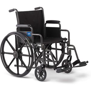 Medline Comfortable Folding Wheelchair with Swing-Back Desk-Length Arms and Swing-Away Footrests, 20”W x 16”D Seat