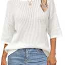 Arach&Cloz Womens 100% Cotton Summer Casual Loose Fit Crochet Top 2025 (Medium, Beige)