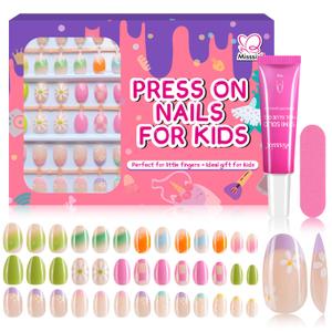 Misssix 78 Pcs Press on Nails for Kids, 3 Pack Kid Fake Nail Kit Cute Press on Nails, Stick On Nails Stuff for Girls 8-12 Years with Nail Glue, Colorful Flower