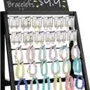 Poyilooo Jewelry Display for Vendors, 30 Hooks Wood Earring Bracelet Display for Vendors Selling with Adversitsing Board, Large Capacity Jewelry Display Holder Stands Rack for Earring Cards Keychain, Black