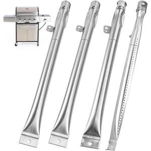 Burner Tubes for Captiva Designs 4-Burner Propane Gas BBQ Grill Replacement Parts with Side Burner Burners for Captiva Designs Grill Accessories, Rust-resistant Stainless Steel, Heat-resistant, 4 PCS