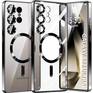 for Samsung Galaxy S22 Ultra Case.Soft TPU Electroplated Frame Cover with Clear Back.Drop Tested Protective Full Body Case.Thin Light Slim (Black, S22 Ultra)