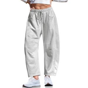 TARSE Womens Barrel Sweatpants Loose Fit Lounge Pants Casual Wide Leg Pants Cotton Comfy Elastic Waist Joggers with Pockets (Gray, XL)
