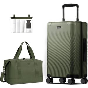 ECOHUB Hardside Expandable Carry On Luggage, 20" Rolling Luggage 22x14x9 Airline Approved with Spinner Wheels & TSA Lock, Lightweight Small Hardshell Travel Suitcase Valises, 20inch Carry-on Green, 20 inch + Duffel