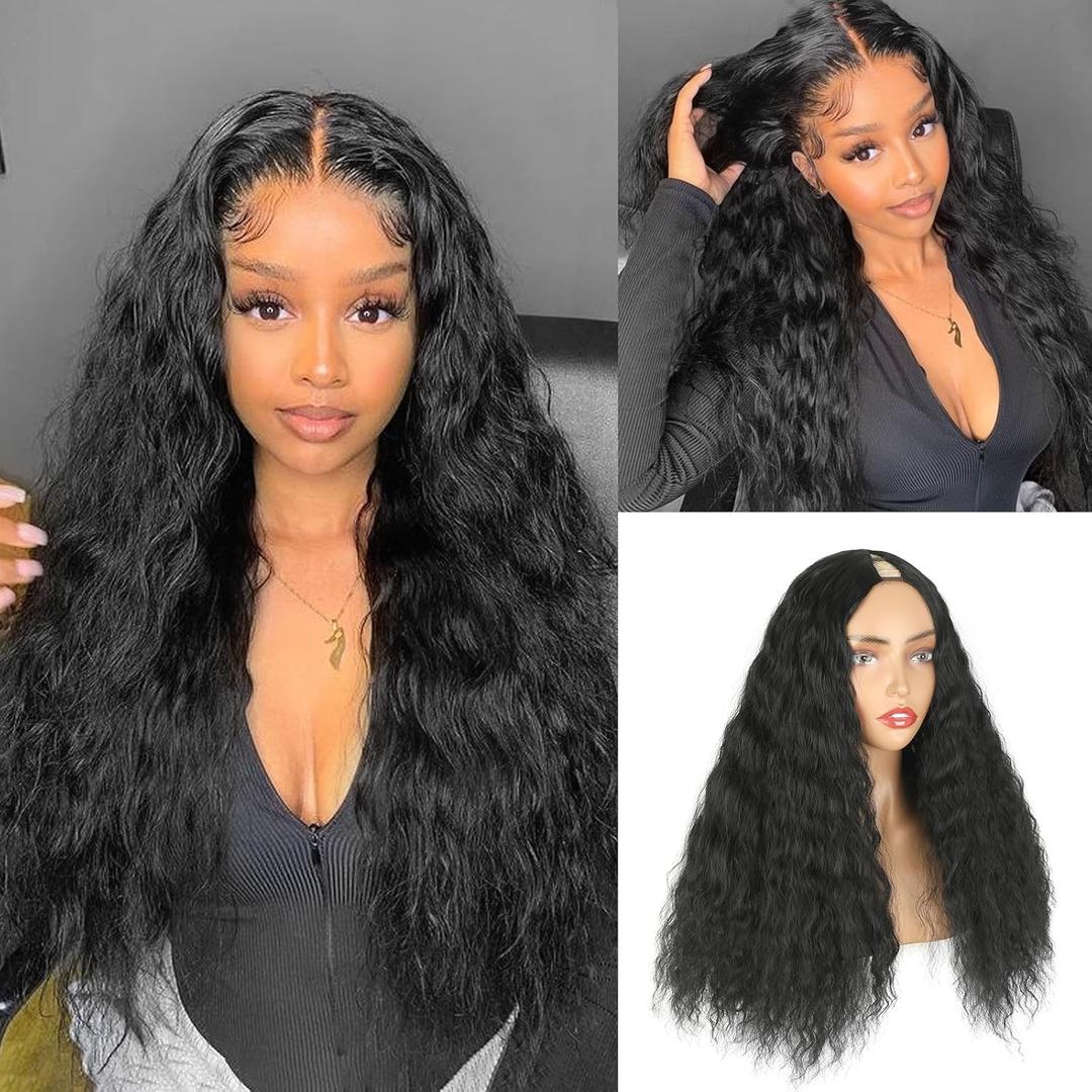 CINHOO Kinky Curly V Part Wigs for Black Women 22inch Upgrade U Part Wig Glueluss No Leave Out Wig Syntehtic Kinky Curly Half Wig Clip in V Shape Wigs for Women(1B#) CINHOO Kinky Curly V Part Wigs for Black Women 22inch Upgrade U Part Wig Glueluss No Leave Out Wig Syntehtic Kinky Curly Half Wig Clip in V Shape Wigs for Women(1B#)