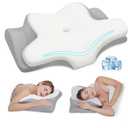Cervical Neck Pillow, Memory Foam Pillows for Neck and Shoulder Pain Relief, 2 Heights Ergonomic Pillow with Breathable Ice Silk Cover, Neck Support Pillow for Stomach Sleepers White
