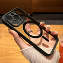 MagSafe wireless charge phone case for iPhone 16 Pro Max Plus magnetic bumper transparent cases cover, Black