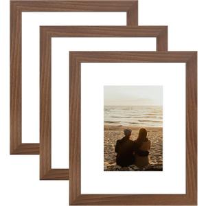 YESKAY 8x10 Picture Frame 3 Pack,Brown Wooden Frame with Tempered Glass,Display Pictures 5x7 with Mat or 8 x 10 Without Mat,8 by 10 Photo Frame for Wall or Tabletop