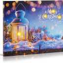 Synovana Christmas LED Lighted Canvas Wall Art – 16" x 12" Light Up Xmas Holiday Pictures Decoration Wall Art Prints for Living Dining Room Decor - Merry Christmas and Happy New Year