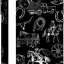 DAIZAG Case Compatible with iPhone 15 Pro,Fit Shockproof Cover for Women Girls,Cowboy Collage Horse Cow Cactus Black