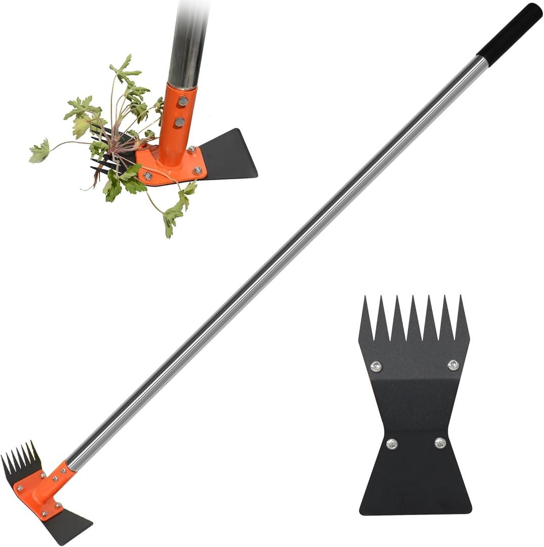 59 Inch One-Piece Handle 2-in-1 Garden Hoe and Weed Puller Tool