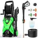 5000 Psi Electric Pressure Washer, 2.8 Gpm Power Washer with 33FT Extension Hose Reel, Pressure Adjustable (2500PSI-5000PSI), 4 Quick Connect Nozzles for Car/Fence/Patio(Green)