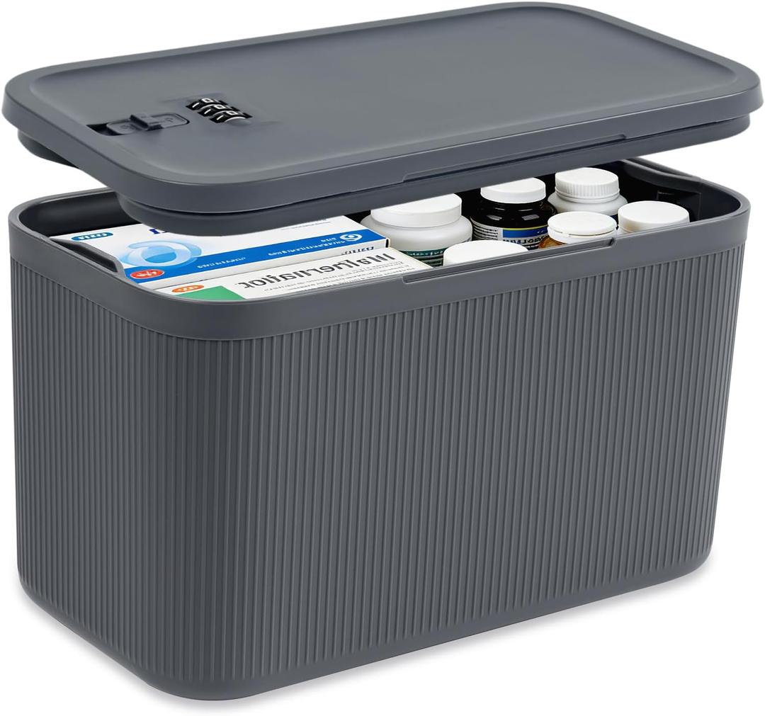 Upgraded Taller Lock Box for Medication, Phone Jail & Snacks  Large Lockable Storage Box with 3-Digit Combination Lock, Food-Safe BPA-Free Plastic Medicine Lock Box for Home, Fridge, Travel (Gray Plus)