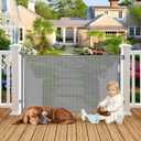 Weatherproof Outdoor Retractable Dog Gates for Decks with No Rust Screws and Rods, 72" Wide Waterproof Outdoor pet gate, 6 ft Scratch-Resistant Mesh Retractable Baby Gates for Parents and Pet Owners