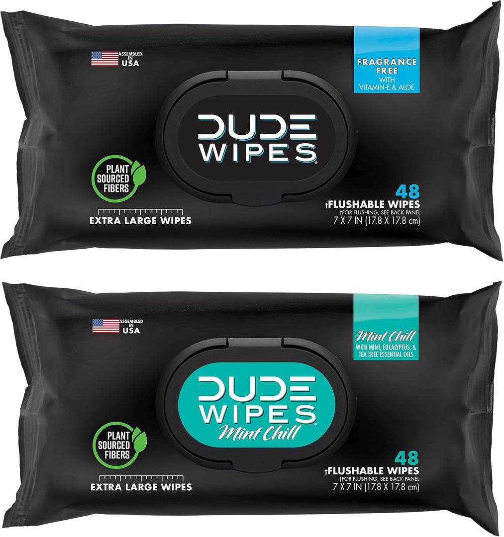DUDE Wipes - Flushable Wipes - Unscented (48ct) & Mint Chill (48ct) Extra-Large Adult Wet Wipes, 9 pack