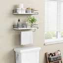 Forbena White Floating Shelves for Bathroom Organizer Over Toilet, Bathroom Shelves Wall Mounted with Towel Rack, Corner Wall Shelf for Bedroom Decor Kitchen Storage (White-Dark Grey, Set of 2), 6D x 15.7W x 2.6H in
