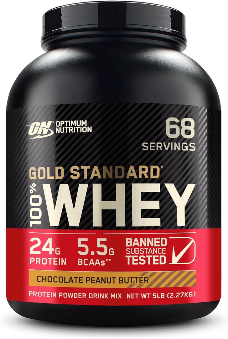 Optimum Nutrition Gold Standard 100% Whey Protein Powder, Chocolate Peanut Butter, 5 Pound (Packaging May Vary), BB 2027.08.12