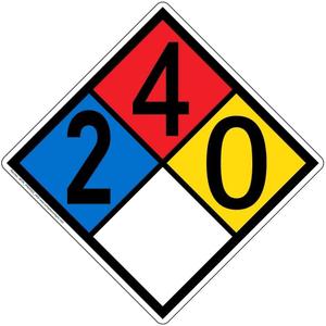 ComplianceSigns.com 12"x12" Plastic NFPA 704 2-4-0-0 Hazard Diamond Placard, Made in the USA