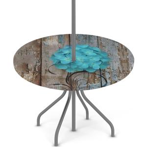 Wood Round Outdoor Tablecloths with Umbrella Hole Floral Circle Fitted Table Cloth with Elastic Zippered Tablecloth 36"-44" Waterproof Umbrella Table Cloth Round Elastic Table Cover for Patio