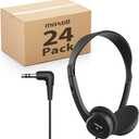 Maxell Teachers 24 Pack Stereo Headphones - 3.5mm Cord with 6-Foot Length, Soft Padded Ear Cushions, Adjustable Headband for Comfort, Sleek, Lightweight, Wired for Reliable Connection, 190319M Black