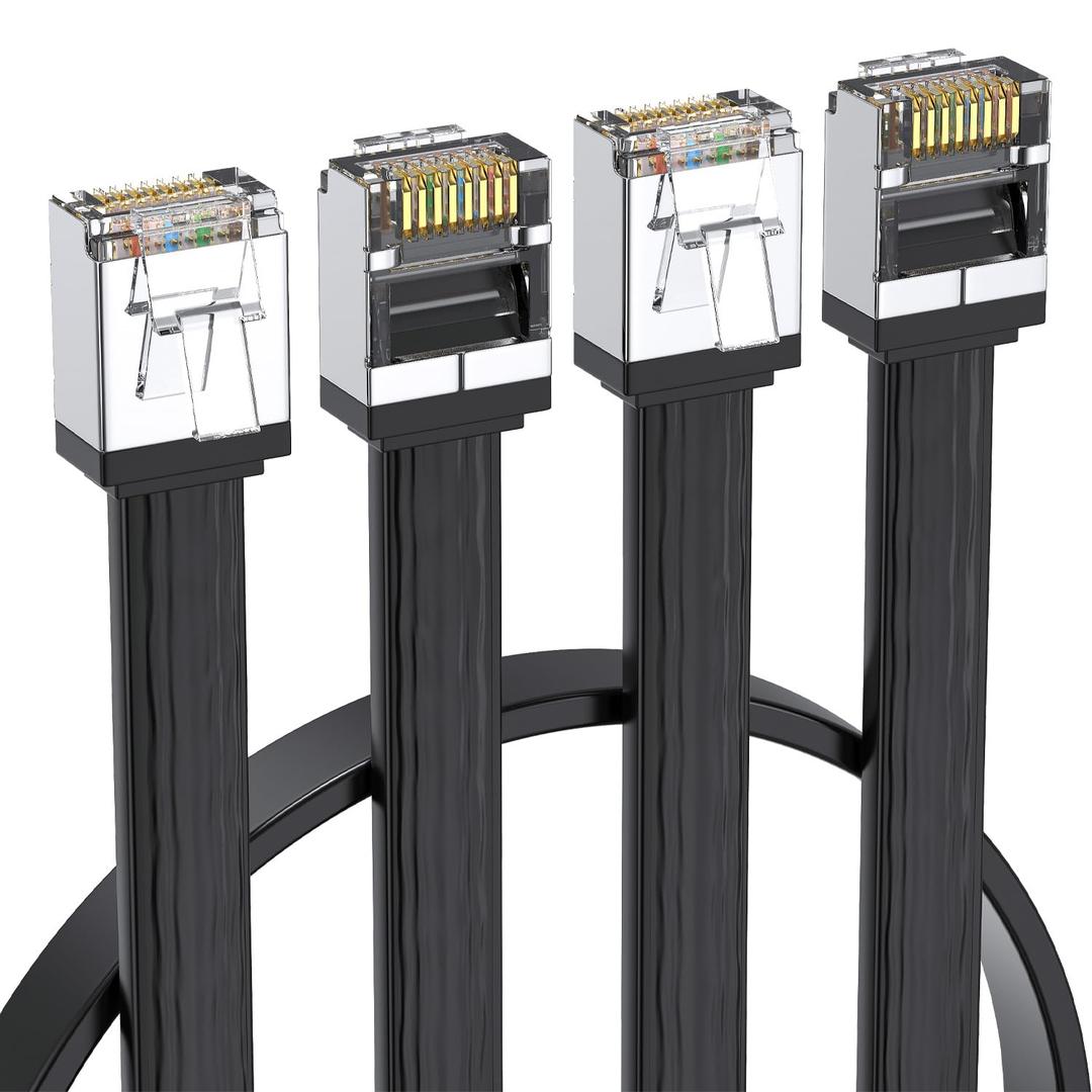 2Pack CAT7 2 Feet High-Speed Flat Shielded Bendable Ethernet Cables,Equipped with Short Crystal RJ45 Interfaces,with Transimission Speeds Exceeding CAT4/CAT5/CAT6 Compatible Modems,etc (Black) 2Pack CAT7 2 Feet High-Speed Flat Shielded Bendable Ethernet Cables,Equipped with Short Crystal RJ45 Interfaces,with Transimission Speeds Exceeding CAT4/CAT5/CAT6 Compatible Modems,etc (Black)