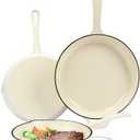 Hisencn Enameled Cast Iron Skillet Set - 3-Piece Fry Pans (8",9.5",11"), PFAS/PTFE/PFOA-Free, Oven & Induction Safe, Cream White Cookware for Gas, Electric, Ceramic Stovetops​