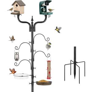 Upgraded Bird House Pole Heavy Duty Bird Feeder Pole Thickened Pole with 4 Hooks,Wind-Resistant Water Bowl,Mesh Tray,Y-Shape Platform Bird House Frame for Yard Garden Backyard(Not Include Birdhouse)